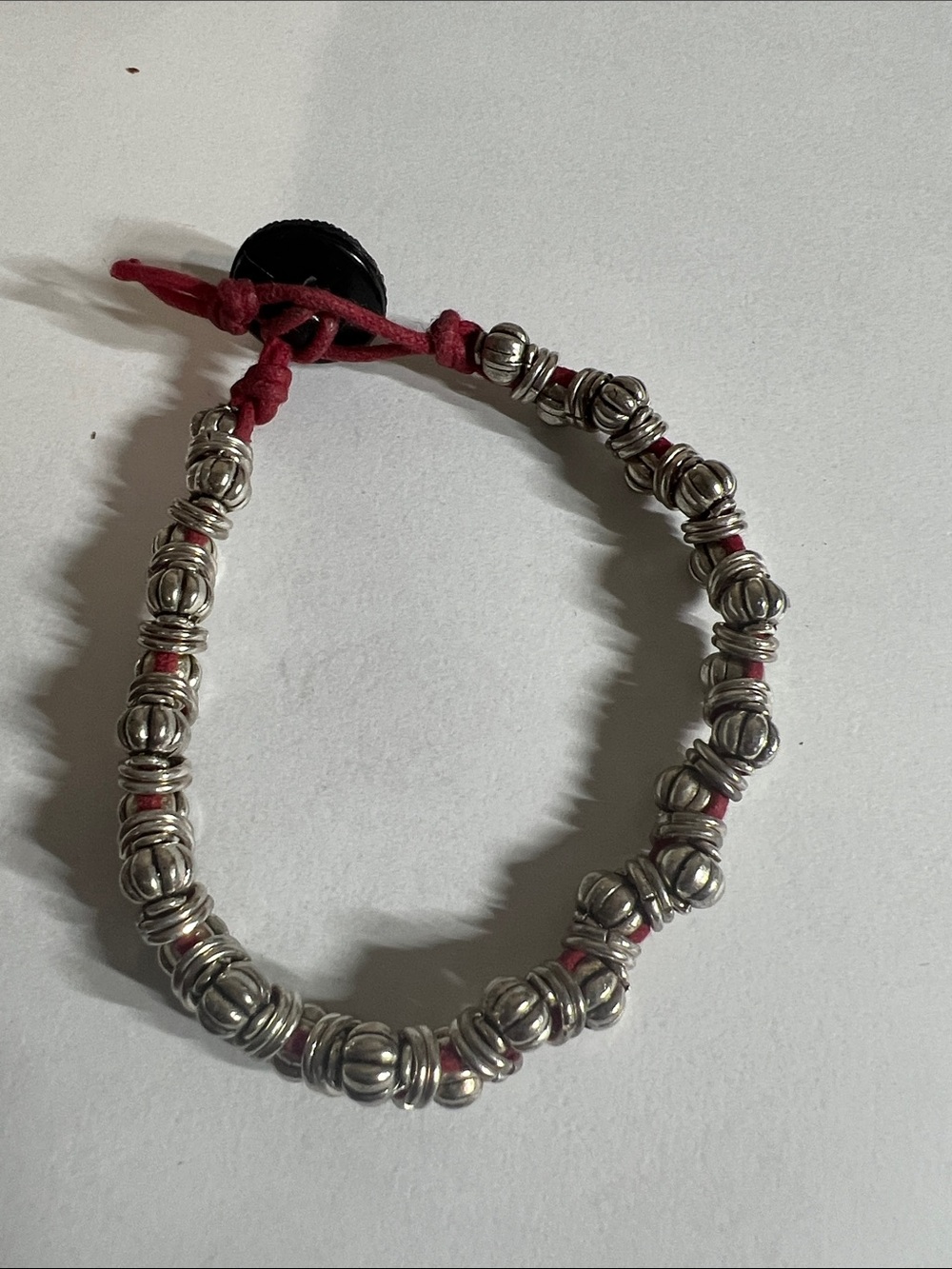 Silver Beaded Bracelet on Red Cord